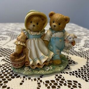 Cherished Teddies Bear Pair with Basket and Lamb - Jack & Jill 1993